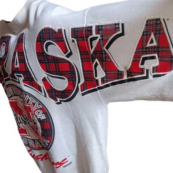 XL Vintage University Nebraska Huskers Sweatshirt AOP Plaid BIG RED Graphics - Picture 10 of 11